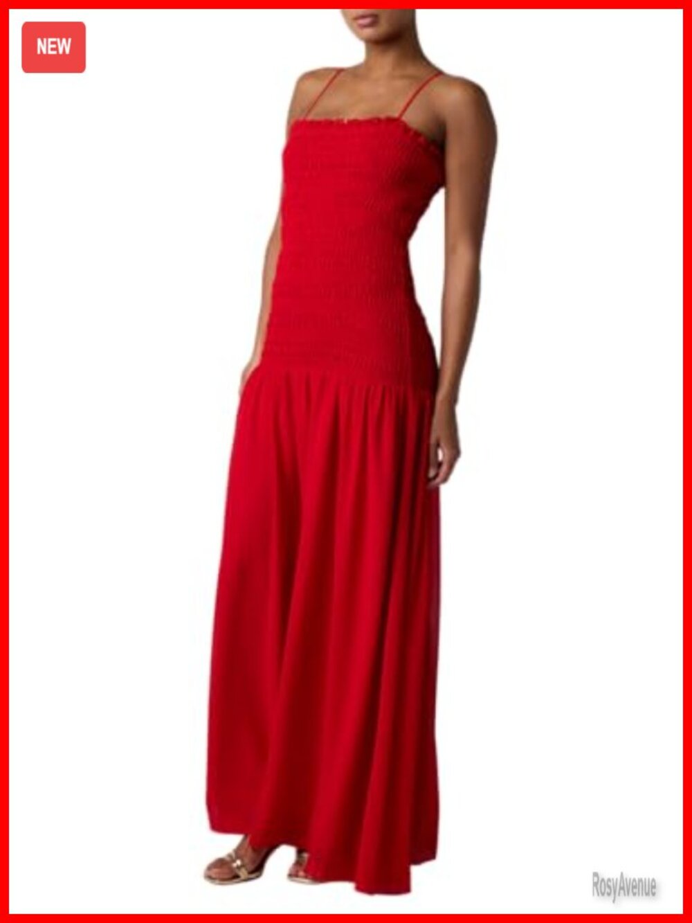 Smocked Bodice Maxi Dress Adjustable Straps Back Zip
